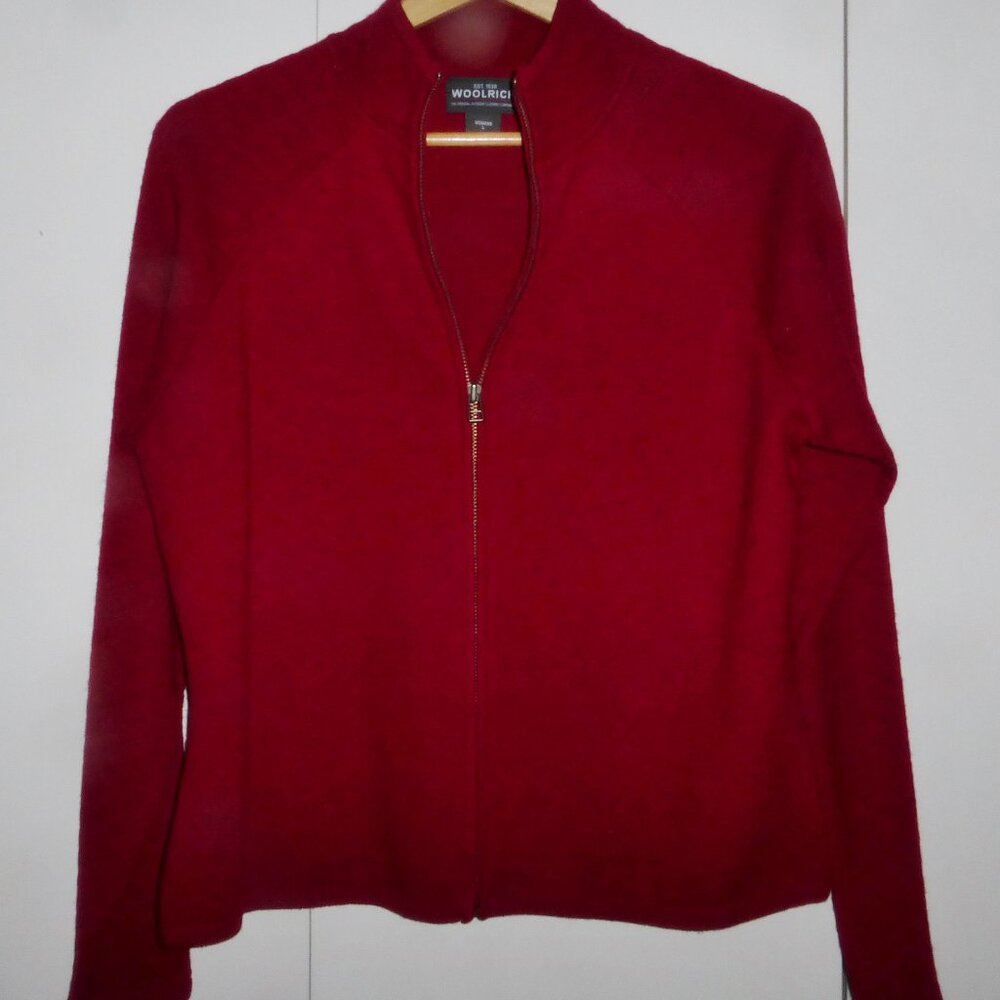 Woolrich Womens WOOL Ruby Red Heavyweight full Zip Up Cardigan Sweater Sz LG